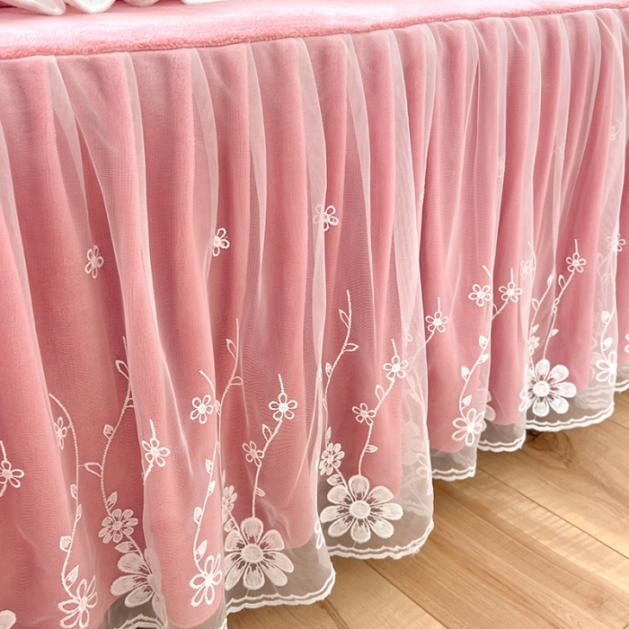 91家纺网 家纺一手货源 找家纺 （总）唐人居 2025新款加厚牛奶绒蕾丝花边四件套-花颜