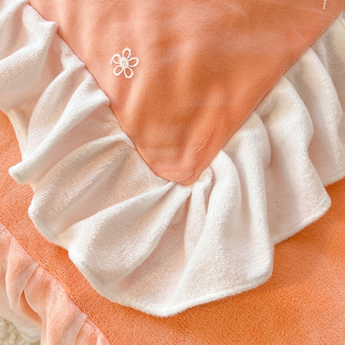 91家纺网 家纺一手货源 找家纺 唐人居 2025新款加厚牛奶绒蕾丝花边四件套-花颜 花颜-橘粉