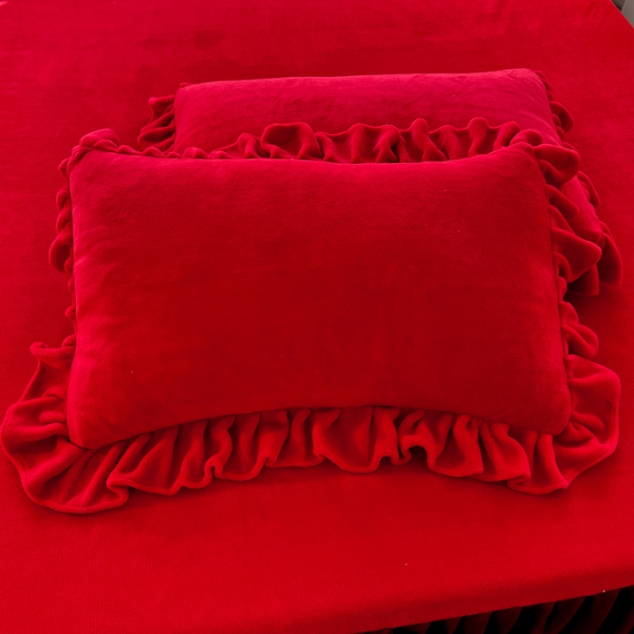 91家纺网 家纺一手货源 找家纺 唐人居 2025新款加厚牛奶绒蕾丝花边四件套-花颜 花颜-玫瑰红