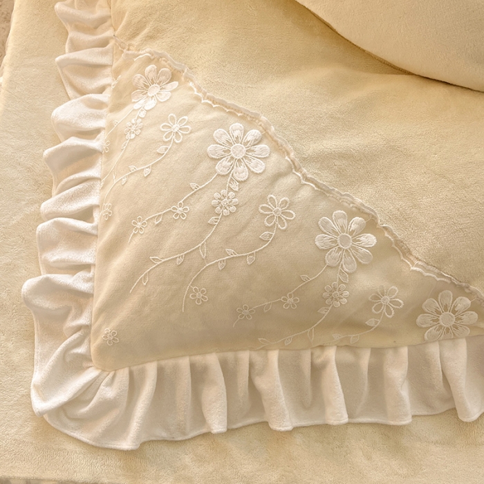 91家纺网 家纺一手货源 找家纺 唐人居 2025新款加厚牛奶绒蕾丝花边四件套-花颜 花颜-奶黄