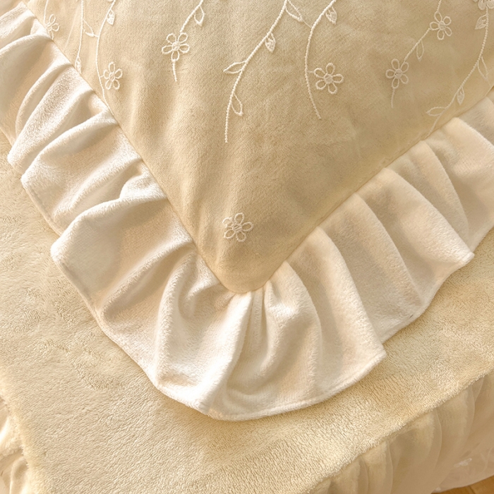 91家纺网 家纺一手货源 找家纺 唐人居 2025新款加厚牛奶绒蕾丝花边四件套-花颜 花颜-奶黄