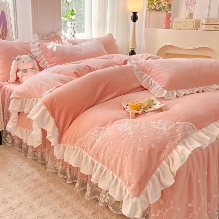 唐人居 2025新款加厚牛奶绒蕾丝花边四件套-花颜 花颜-浅粉玉