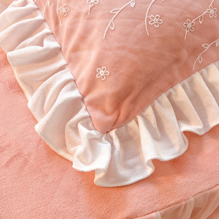 91家纺网 家纺一手货源 找家纺 唐人居 2025新款加厚牛奶绒蕾丝花边四件套-花颜 花颜-浅粉玉