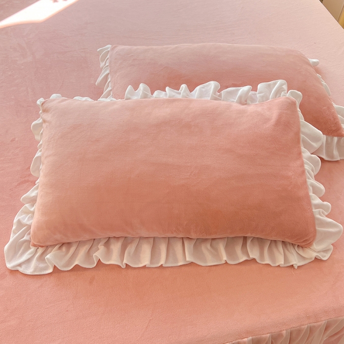 91家纺网 家纺一手货源 找家纺 唐人居 2025新款加厚牛奶绒蕾丝花边四件套-花颜 花颜-浅粉玉