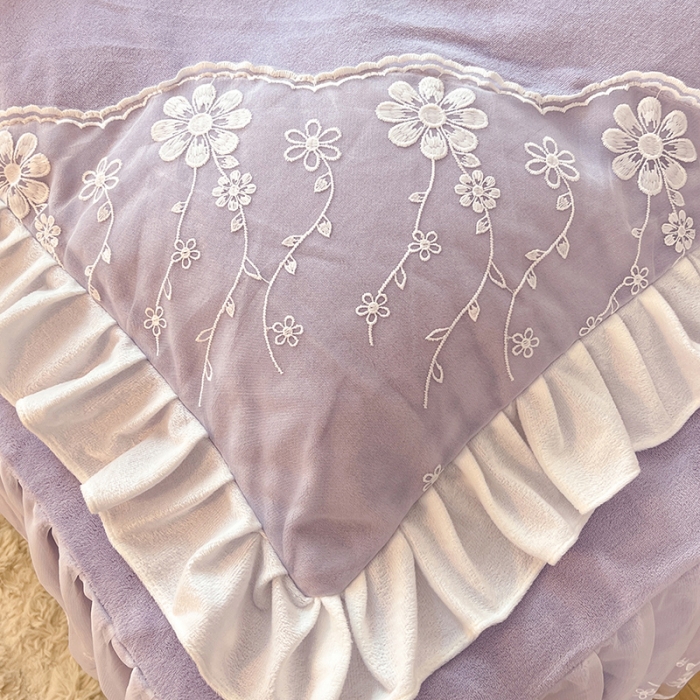 91家纺网 家纺一手货源 找家纺 唐人居 2025新款加厚牛奶绒蕾丝花边四件套-花颜 花颜-浅紫