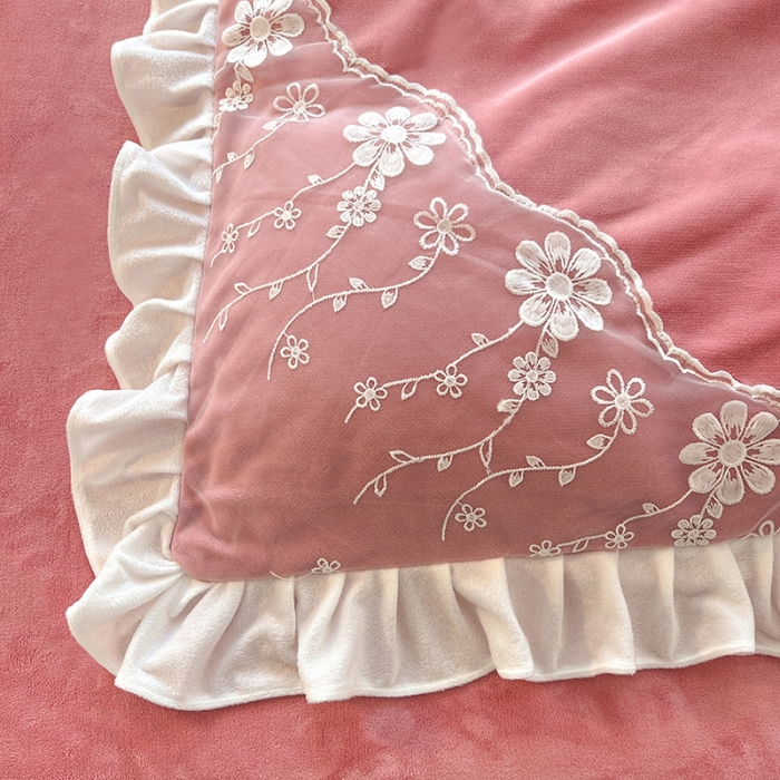 91家纺网 家纺一手货源 找家纺 唐人居 2025新款加厚牛奶绒蕾丝花边四件套-花颜 花颜-桃粉