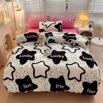 91家纺网 家纺一手货源 找家纺 奈颜 2023新款爆款水洗棉双层纱毛巾绣甜酷风四件套-大眼 甜酷幸运星-枚粉