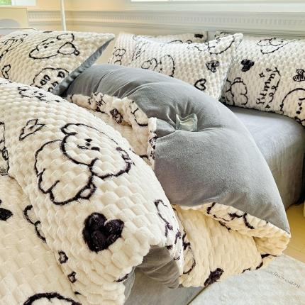 91家纺网 家纺一手货源 找家纺 宜代光年 2023新款豆豆绒提花四件套 大豆绒-涂鸦小狗