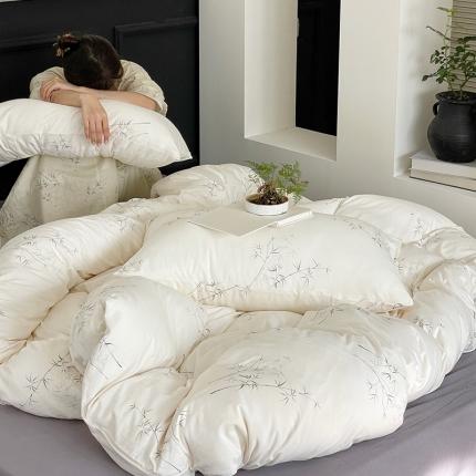 91家纺网 家纺一手货源 找家纺 山舍 2023新款40s正反捻全棉针织棉四件套-竹子 竹子灰