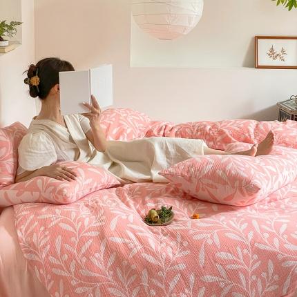 91家纺网 家纺一手货源 找家纺 （总）山舍 2023新款双层皱皱纱色织大提花四件套-白芷