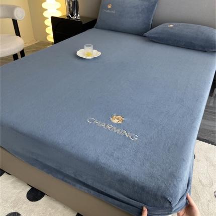 古吉梦 2023新款牛奶绒刺绣床笠-琳达 琳达-宝石蓝