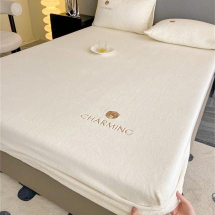 古吉梦 2023新款牛奶绒刺绣床笠-琳达 琳达-奶芋色