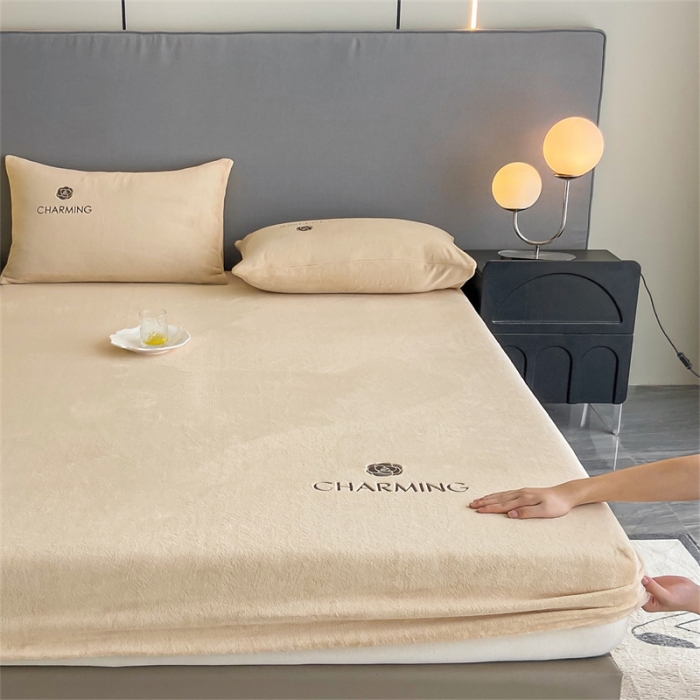 91家纺网 家纺一手货源 找家纺 古吉梦 2023新款牛奶绒刺绣床笠-琳达 琳达-香槟