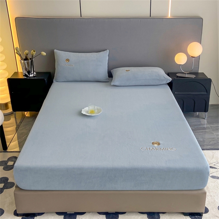 91家纺网 家纺一手货源 找家纺 古吉梦 2023新款牛奶绒刺绣床笠-琳达 琳达-星辰灰