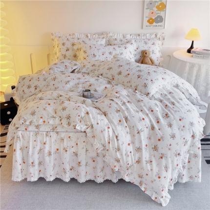 91家纺网 家纺一手货源 找家纺 十个点 2024新款全棉印花床笠式床裙四件套-樱桃系列 甜蜜小花