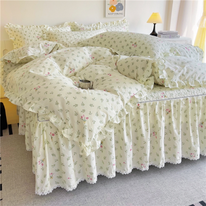 91家纺网 家纺一手货源 找家纺 十个点 2024新款全棉印花床笠式床裙四件套-樱桃系列 果香