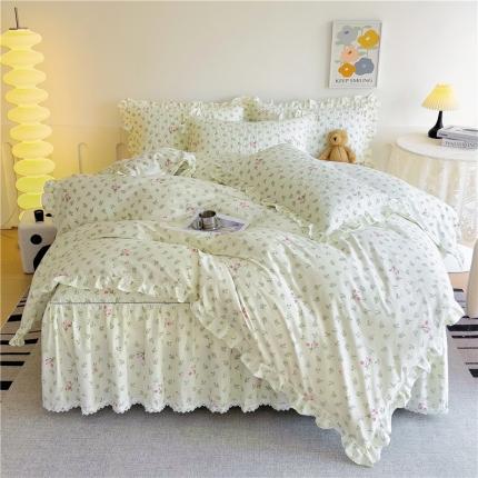 十个点 2024新款全棉印花床笠式床裙四件套-樱桃系列 果香