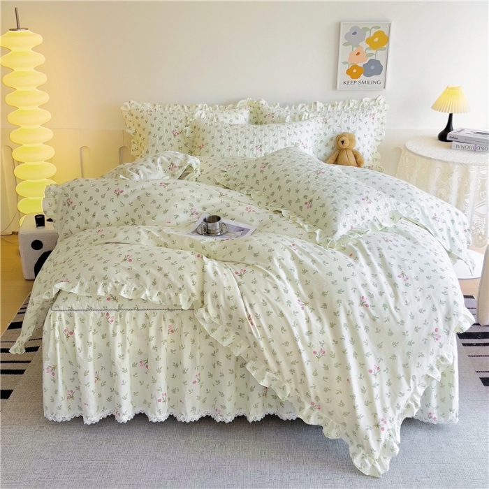 91家纺网 家纺一手货源 找家纺 十个点 2024新款全棉印花床笠式床裙四件套-樱桃系列 果香