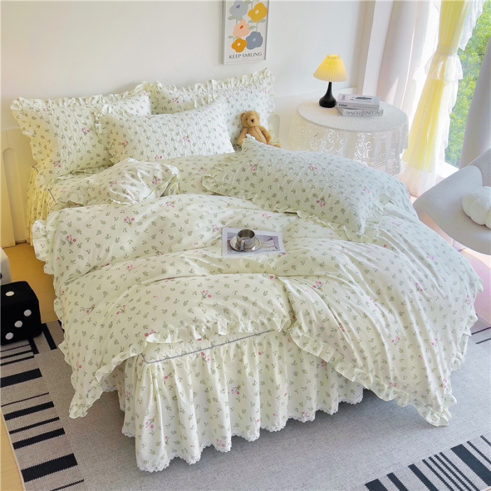 91家纺网 家纺一手货源 找家纺 十个点 2024新款全棉印花床笠式床裙四件套-樱桃系列 果香