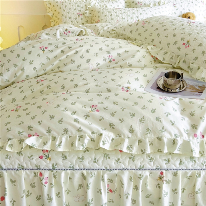 91家纺网 家纺一手货源 找家纺 十个点 2024新款全棉印花床笠式床裙四件套-樱桃系列 果香