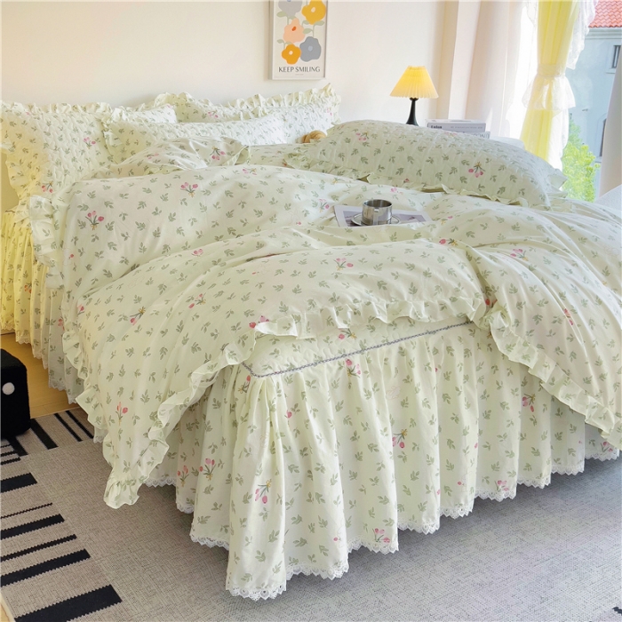 91家纺网 家纺一手货源 找家纺 十个点 2024新款全棉印花床笠式床裙四件套-樱桃系列 果香