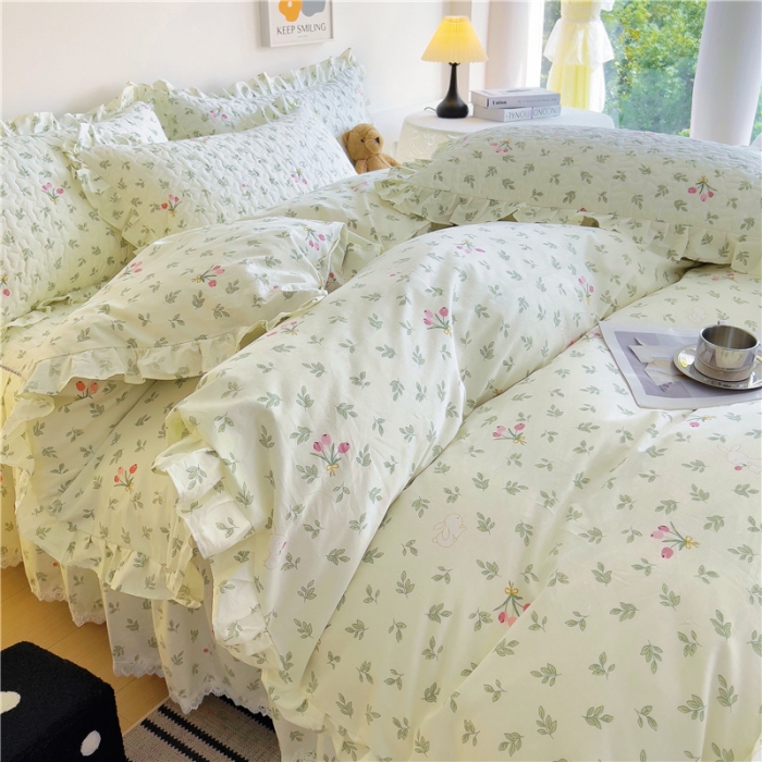 91家纺网 家纺一手货源 找家纺 十个点 2024新款全棉印花床笠式床裙四件套-樱桃系列 果香