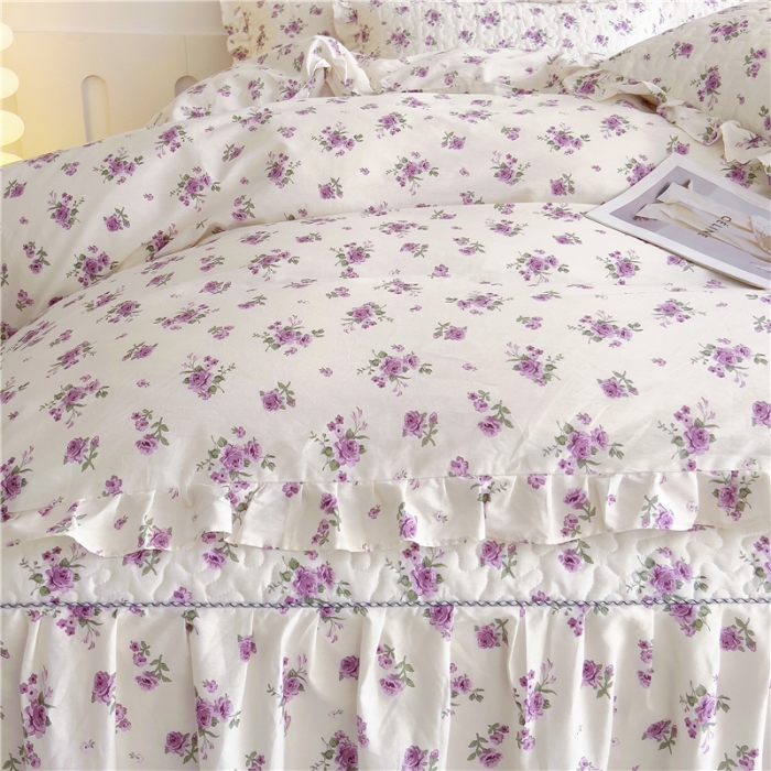 91家纺网 家纺一手货源 找家纺 十个点 2024新款全棉印花床笠式床裙四件套-樱桃系列 洛潇