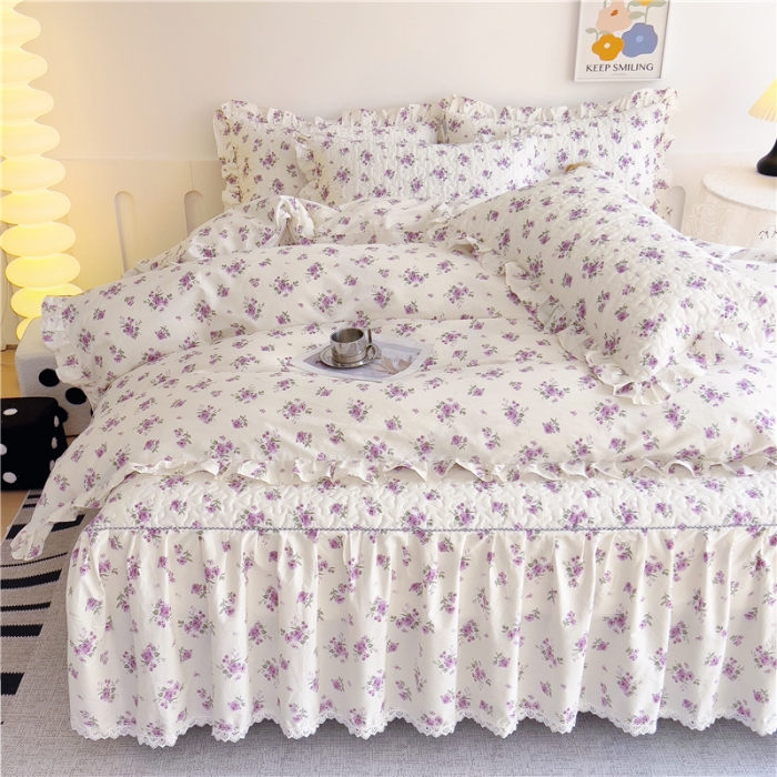 91家纺网 家纺一手货源 找家纺 十个点 2024新款全棉印花床笠式床裙四件套-樱桃系列 洛潇