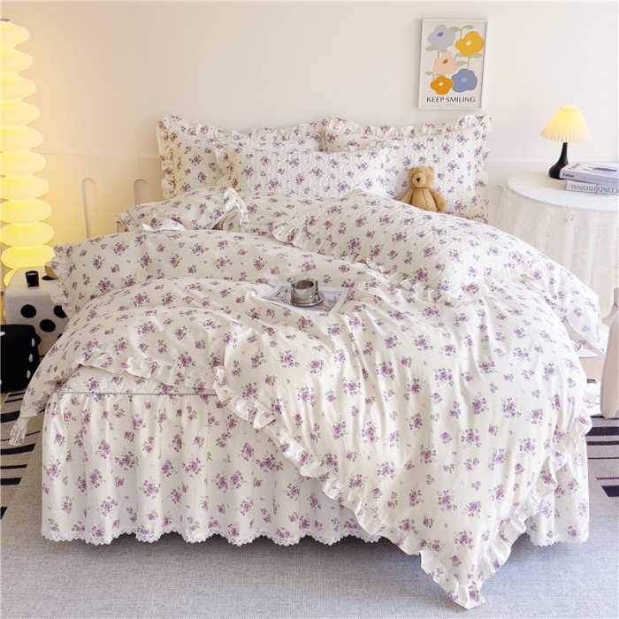 91家纺网 家纺一手货源 找家纺 十个点 2024新款全棉印花床笠式床裙四件套-樱桃系列 洛潇