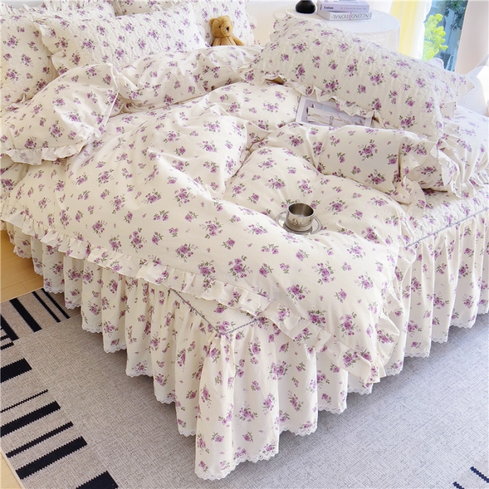 91家纺网 家纺一手货源 找家纺 十个点 2024新款全棉印花床笠式床裙四件套-樱桃系列 洛潇