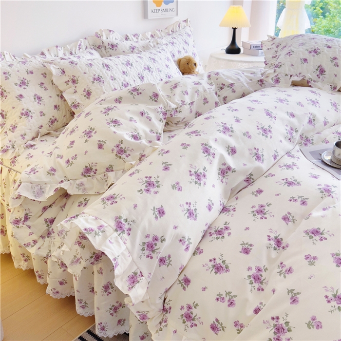 91家纺网 家纺一手货源 找家纺 十个点 2024新款全棉印花床笠式床裙四件套-樱桃系列 洛潇