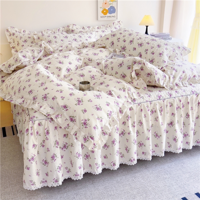 91家纺网 家纺一手货源 找家纺 十个点 2024新款全棉印花床笠式床裙四件套-樱桃系列 洛潇