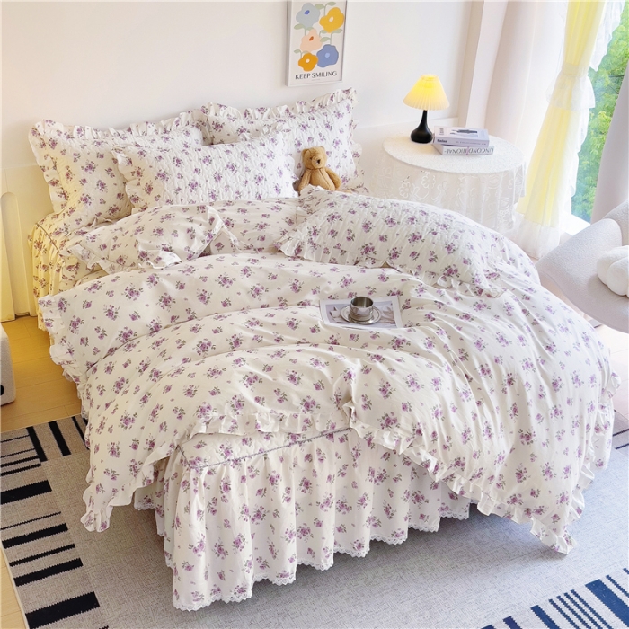 91家纺网 家纺一手货源 找家纺 十个点 2024新款全棉印花床笠式床裙四件套-樱桃系列 洛潇