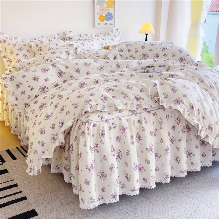 91家纺网 家纺一手货源 找家纺 十个点 2024新款全棉印花床笠式床裙四件套-樱桃系列 洛潇