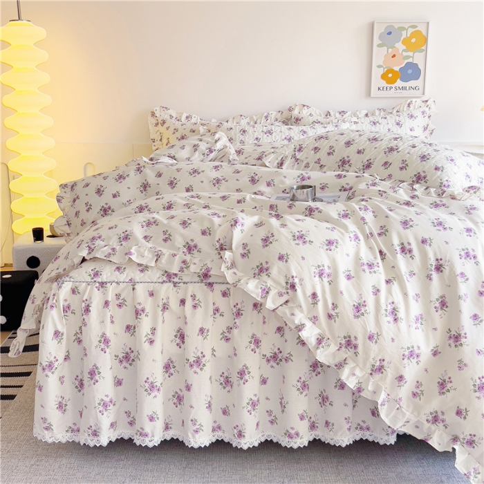 91家纺网 家纺一手货源 找家纺 十个点 2024新款全棉印花床笠式床裙四件套-樱桃系列 洛潇