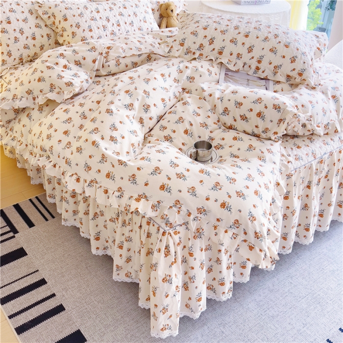 91家纺网 家纺一手货源 找家纺 十个点 2024新款全棉印花床笠式床裙四件套-樱桃系列 沐风