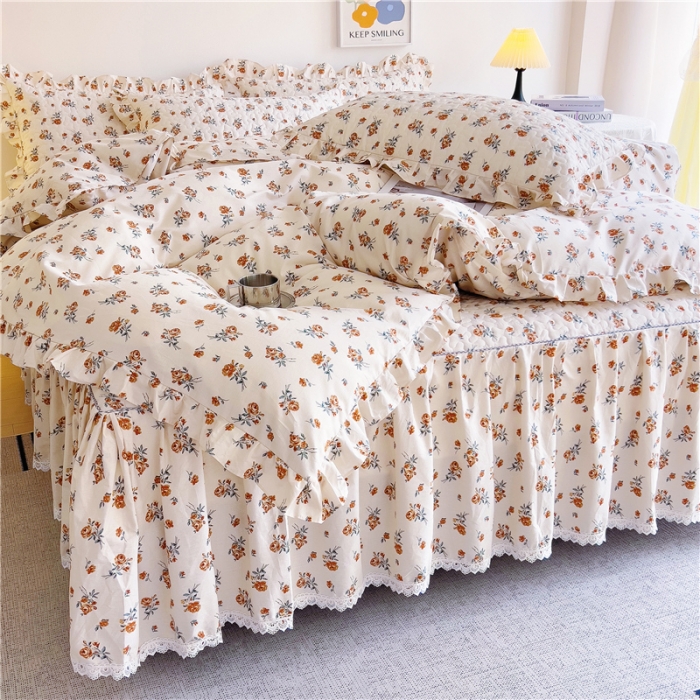 91家纺网 家纺一手货源 找家纺 十个点 2024新款全棉印花床笠式床裙四件套-樱桃系列 沐风