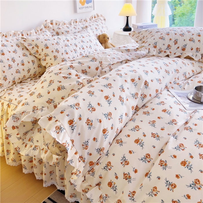 91家纺网 家纺一手货源 找家纺 十个点 2024新款全棉印花床笠式床裙四件套-樱桃系列 沐风