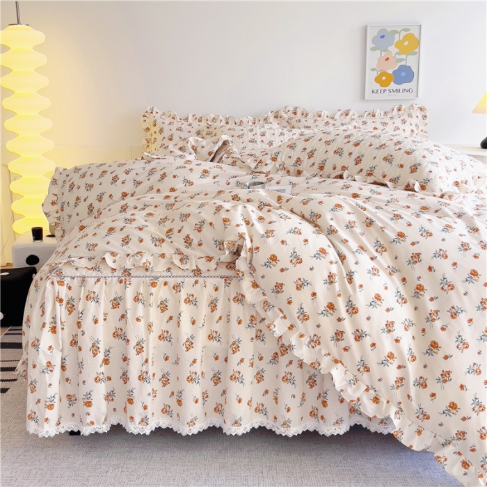 91家纺网 家纺一手货源 找家纺 十个点 2024新款全棉印花床笠式床裙四件套-樱桃系列 沐风