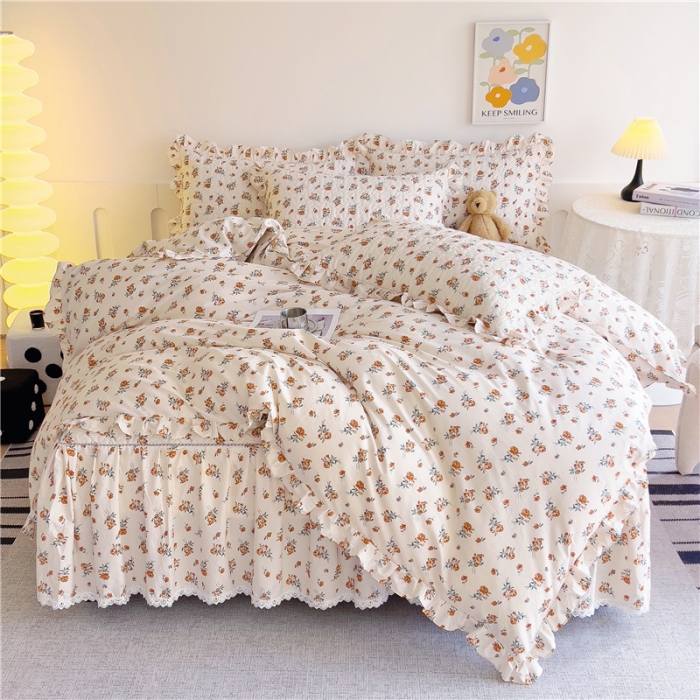 91家纺网 家纺一手货源 找家纺 十个点 2024新款全棉印花床笠式床裙四件套-樱桃系列 沐风