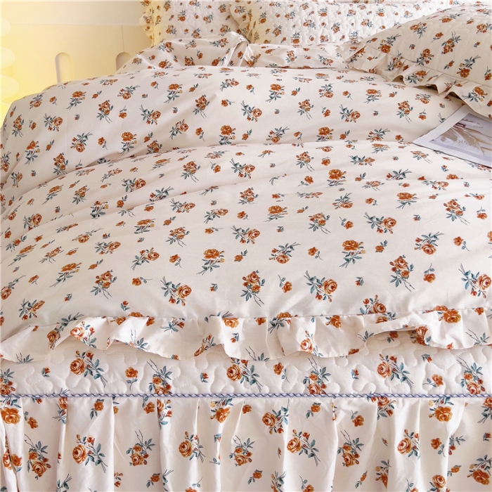 91家纺网 家纺一手货源 找家纺 十个点 2024新款全棉印花床笠式床裙四件套-樱桃系列 沐风