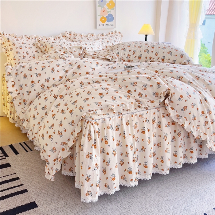 91家纺网 家纺一手货源 找家纺 十个点 2024新款全棉印花床笠式床裙四件套-樱桃系列 沐风