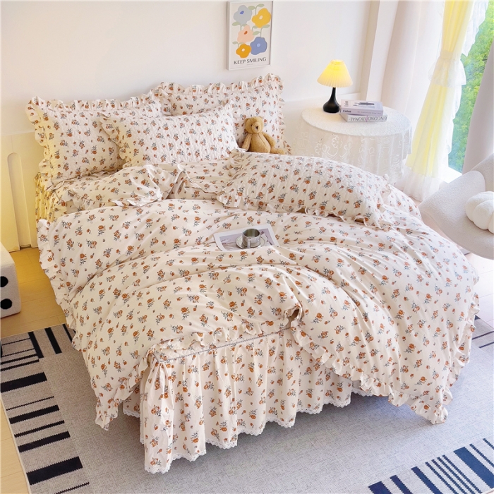 91家纺网 家纺一手货源 找家纺 十个点 2024新款全棉印花床笠式床裙四件套-樱桃系列 沐风