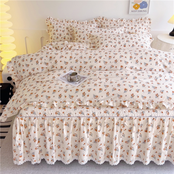 91家纺网 家纺一手货源 找家纺 十个点 2024新款全棉印花床笠式床裙四件套-樱桃系列 沐风