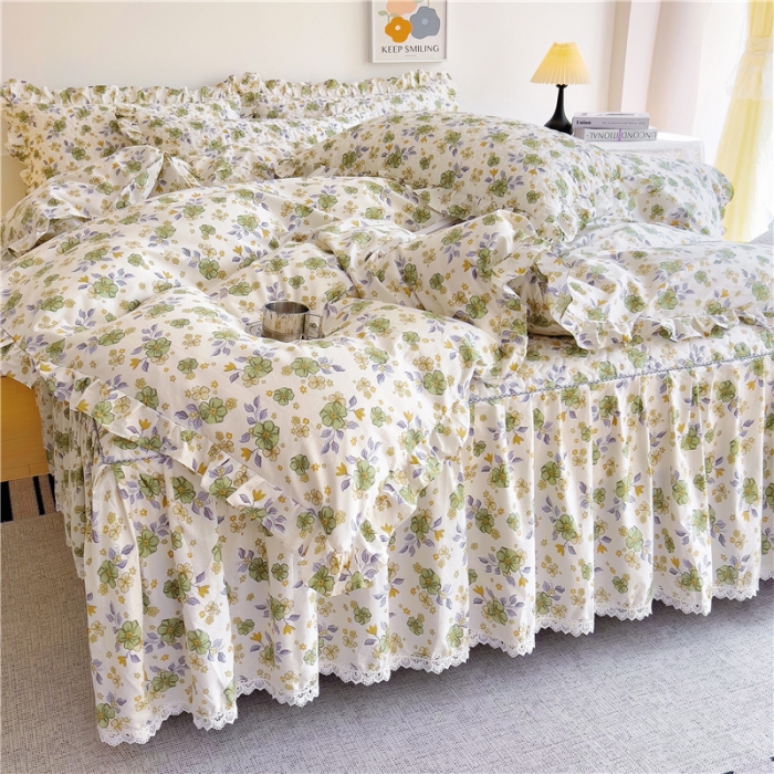 91家纺网 家纺一手货源 找家纺 十个点 2024新款全棉印花床笠式床裙四件套-樱桃系列 秋意