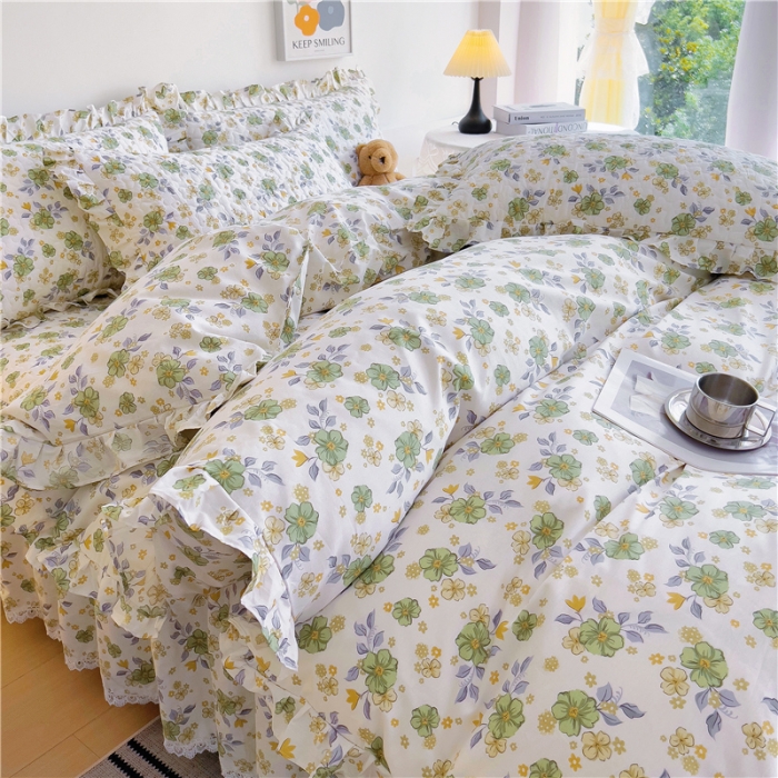 91家纺网 家纺一手货源 找家纺 十个点 2024新款全棉印花床笠式床裙四件套-樱桃系列 秋意