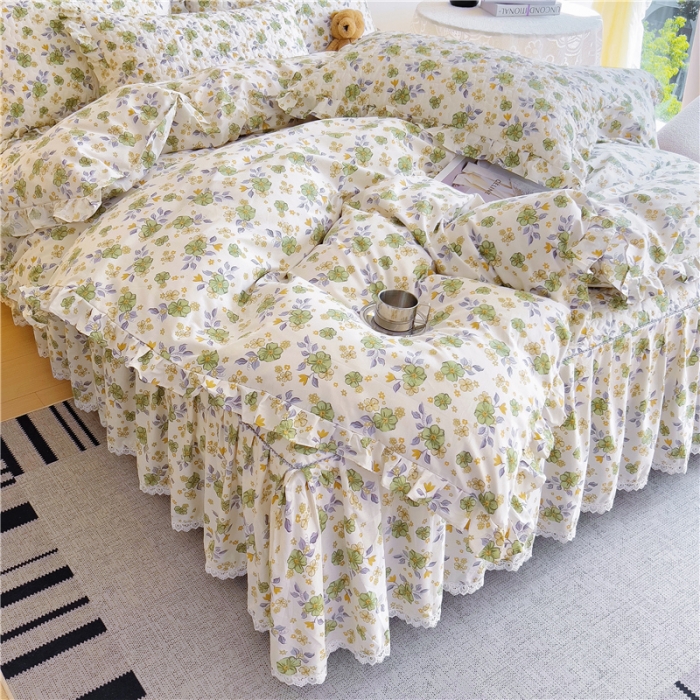 91家纺网 家纺一手货源 找家纺 十个点 2024新款全棉印花床笠式床裙四件套-樱桃系列 秋意