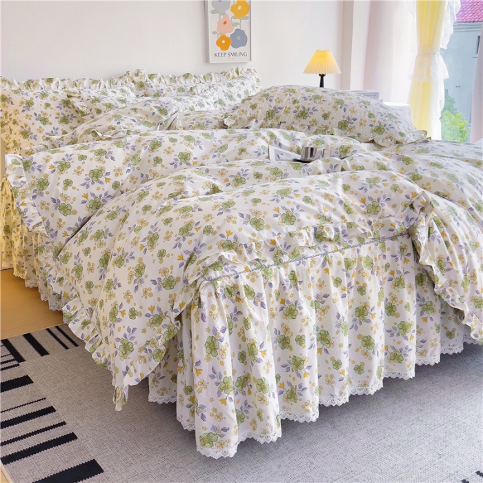 91家纺网 家纺一手货源 找家纺 十个点 2024新款全棉印花床笠式床裙四件套-樱桃系列 秋意