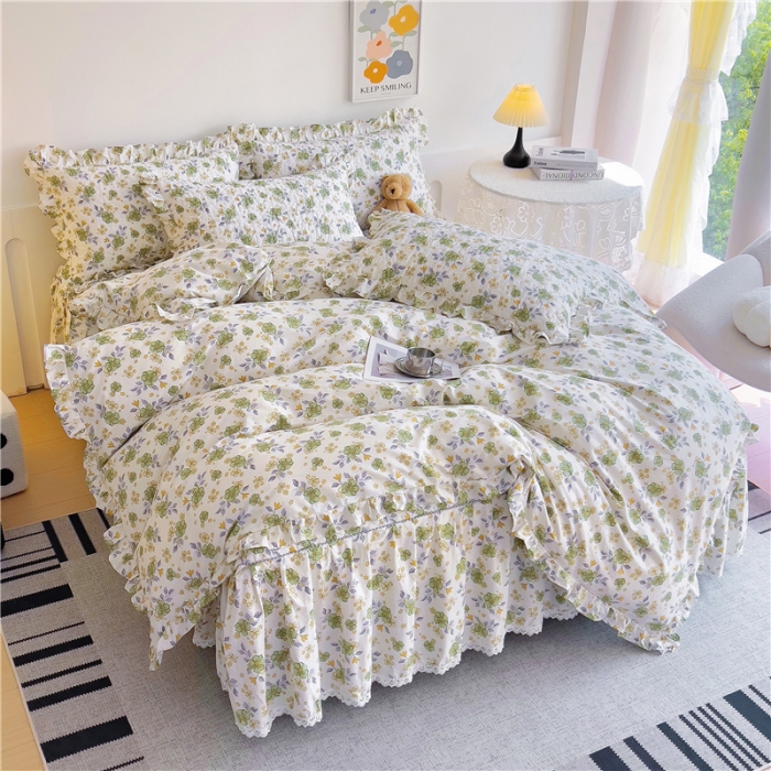 91家纺网 家纺一手货源 找家纺 十个点 2024新款全棉印花床笠式床裙四件套-樱桃系列 秋意