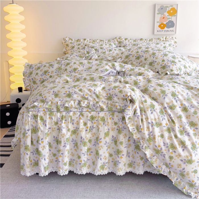 91家纺网 家纺一手货源 找家纺 十个点 2024新款全棉印花床笠式床裙四件套-樱桃系列 秋意